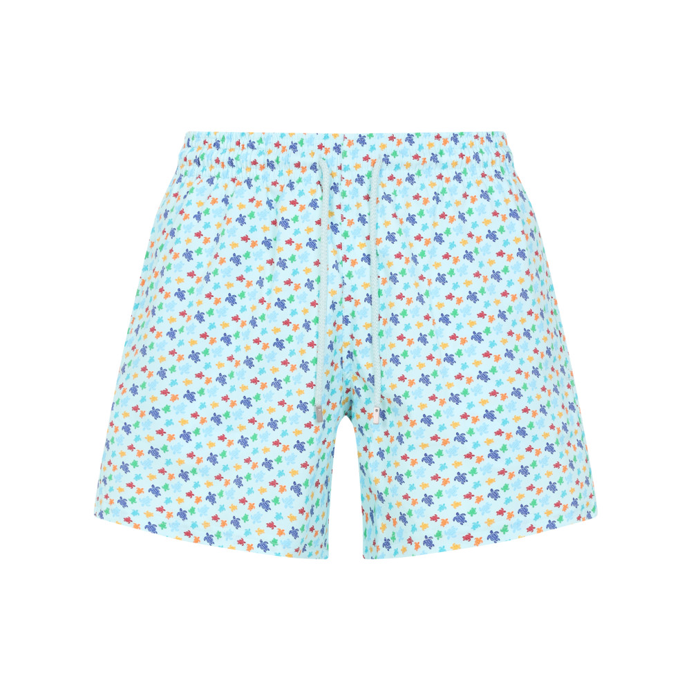 Vilebrequin Micro Ronde Des Tortues Rainbow Stretch Short Swim Shorts In Light Blue