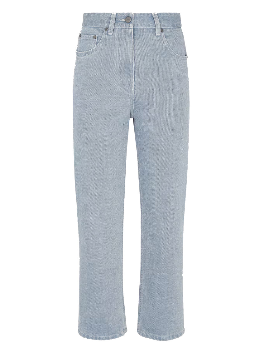Fendi Light Denim Jeans With Embroidery In Grey