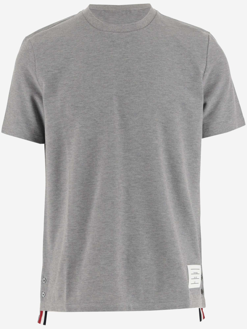 Thom Browne Light Grey Stripe-detail Cotton T-shirt