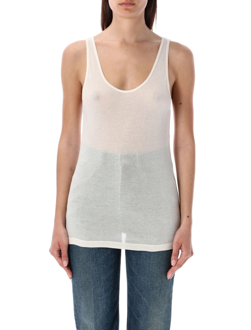 Saint Laurent Silk Crepe Satin Top In Off White