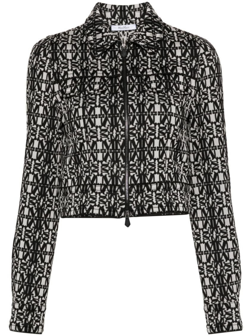 Max Mara Black Tony Monogram-pattern Cropped Jacket In White