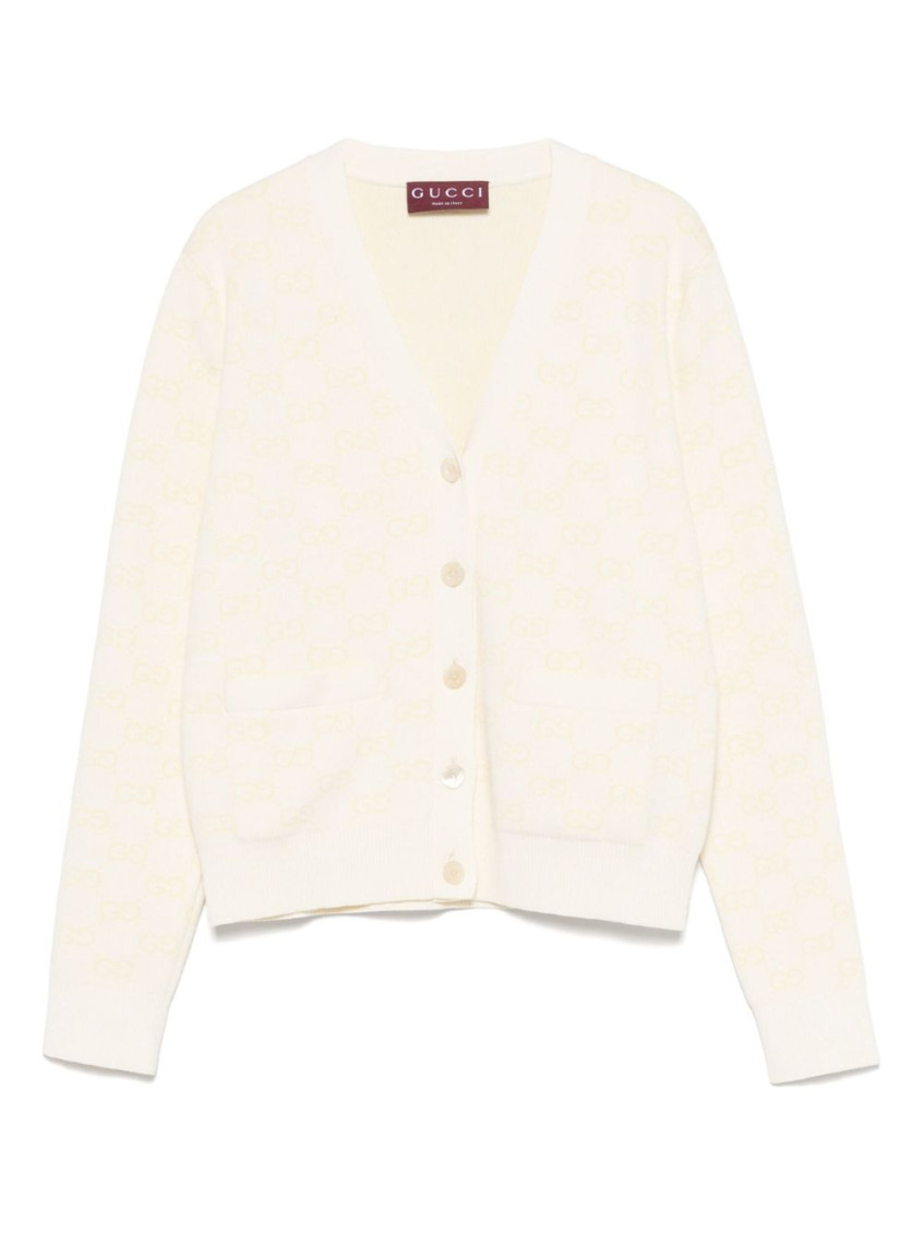 Shop Gucci Light Yellow Cotton Gg Jacquard Cardigan