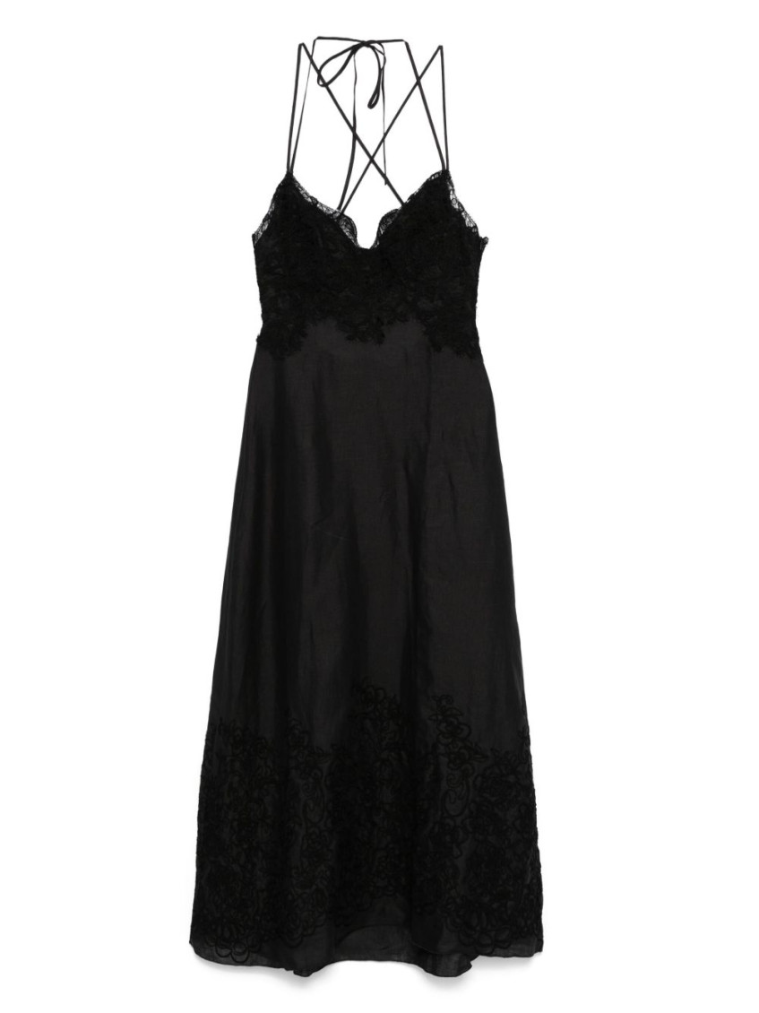 Shop Ermanno Scervino Black Lace Detailing Midi Dress