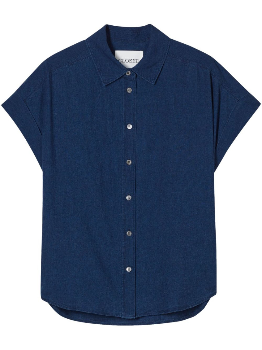 Shop Closed Dark Blue Linen Blend Shirt