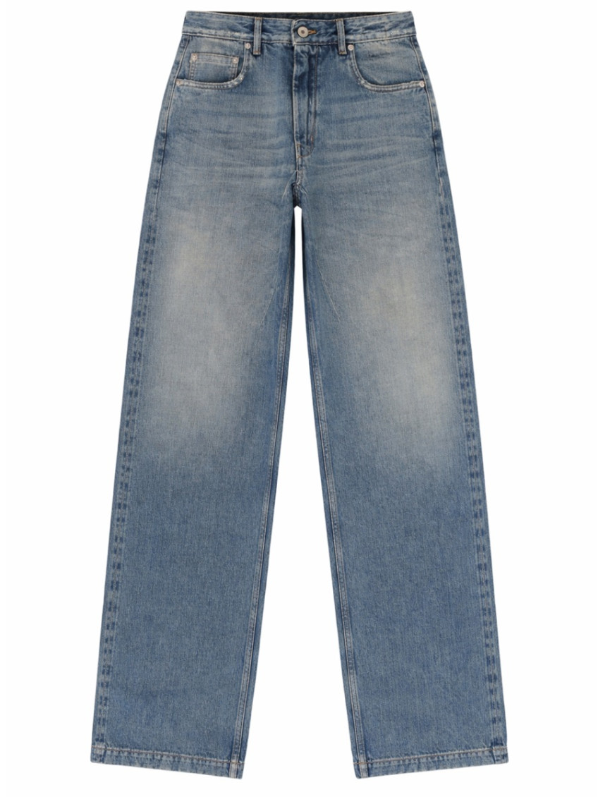 Rick Owens Denim Straight High Rise Jeans In Blue