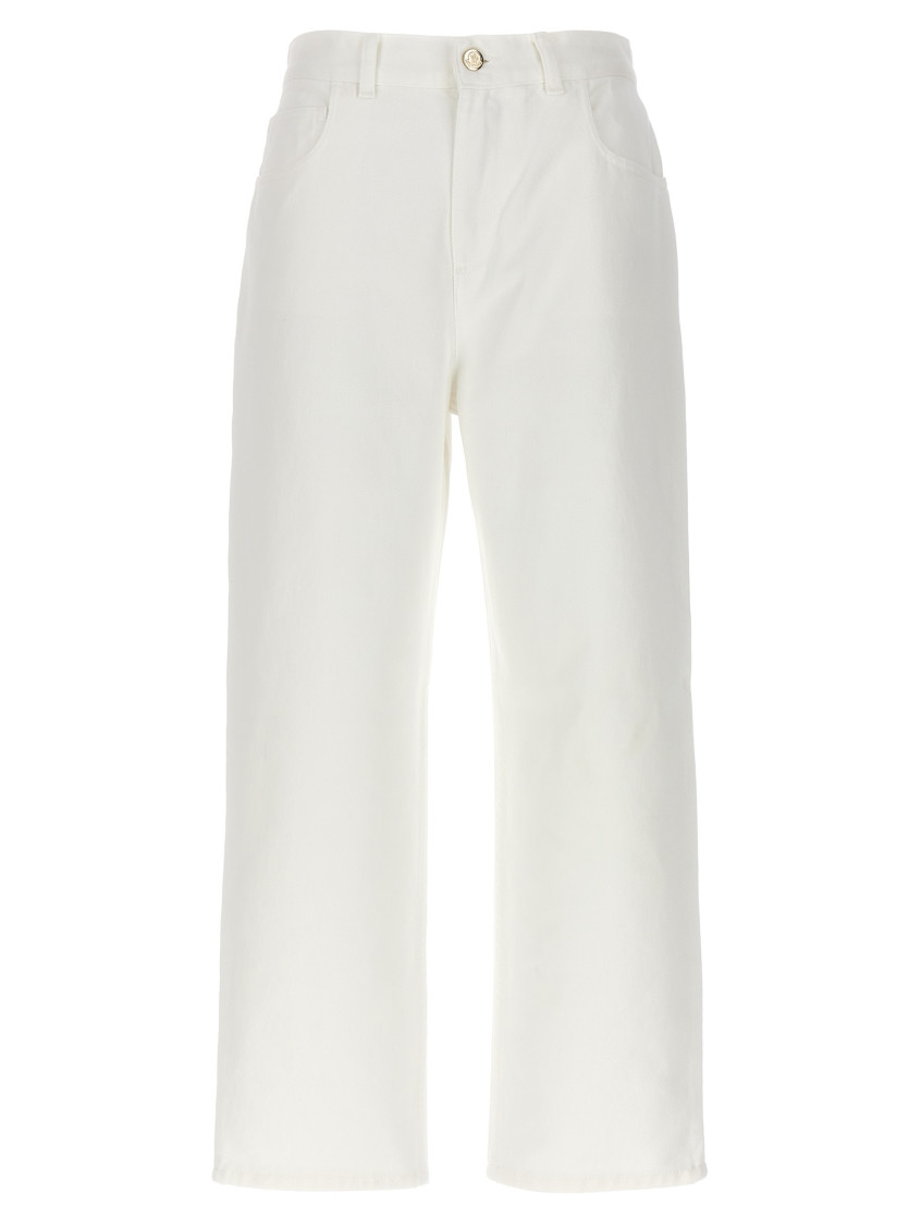 Moncler Crop High Waist White Jeans In Cotton Woman In White