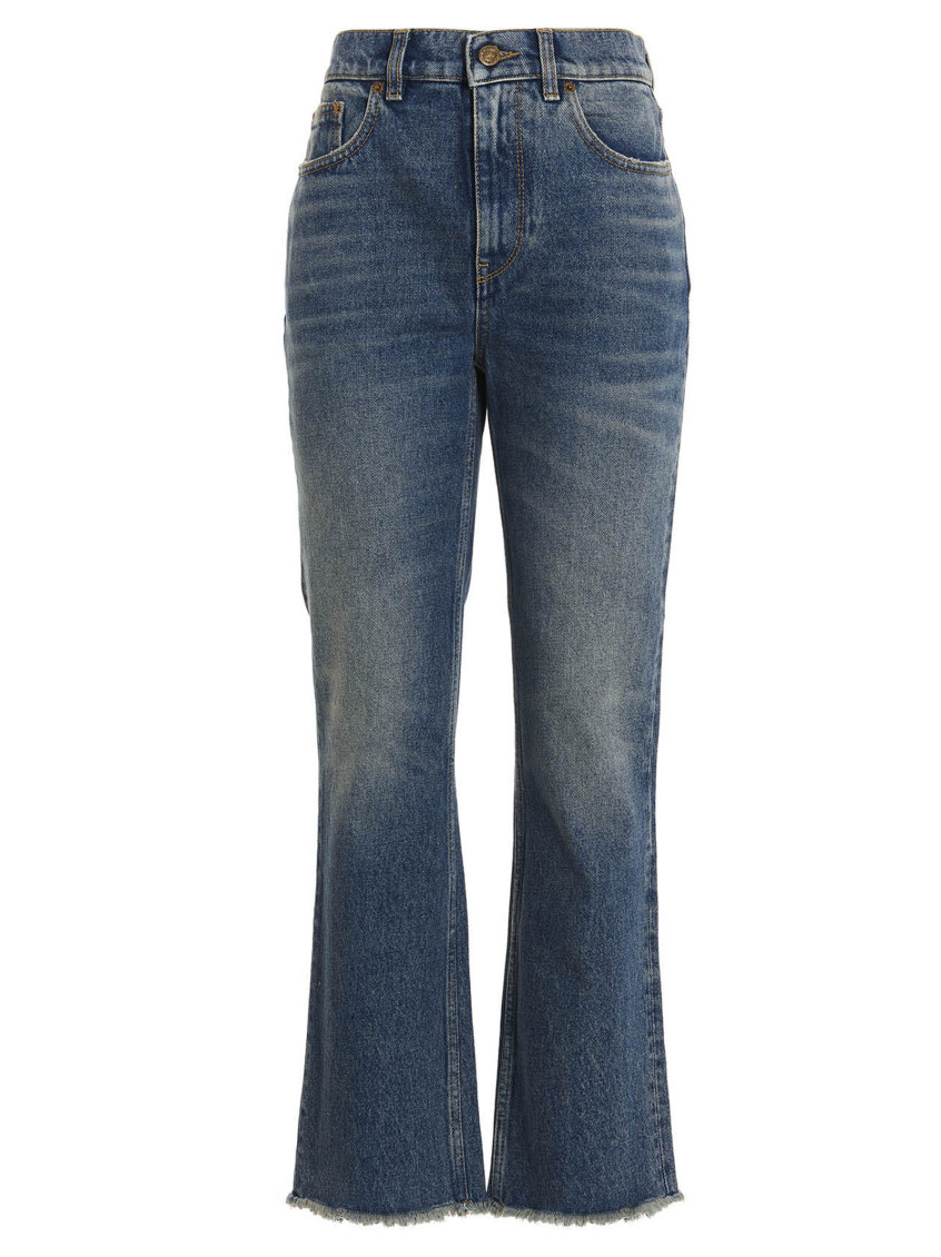Golden Goose Derin New Cropped Flare Jeans With Back Logoed Patch In Blue