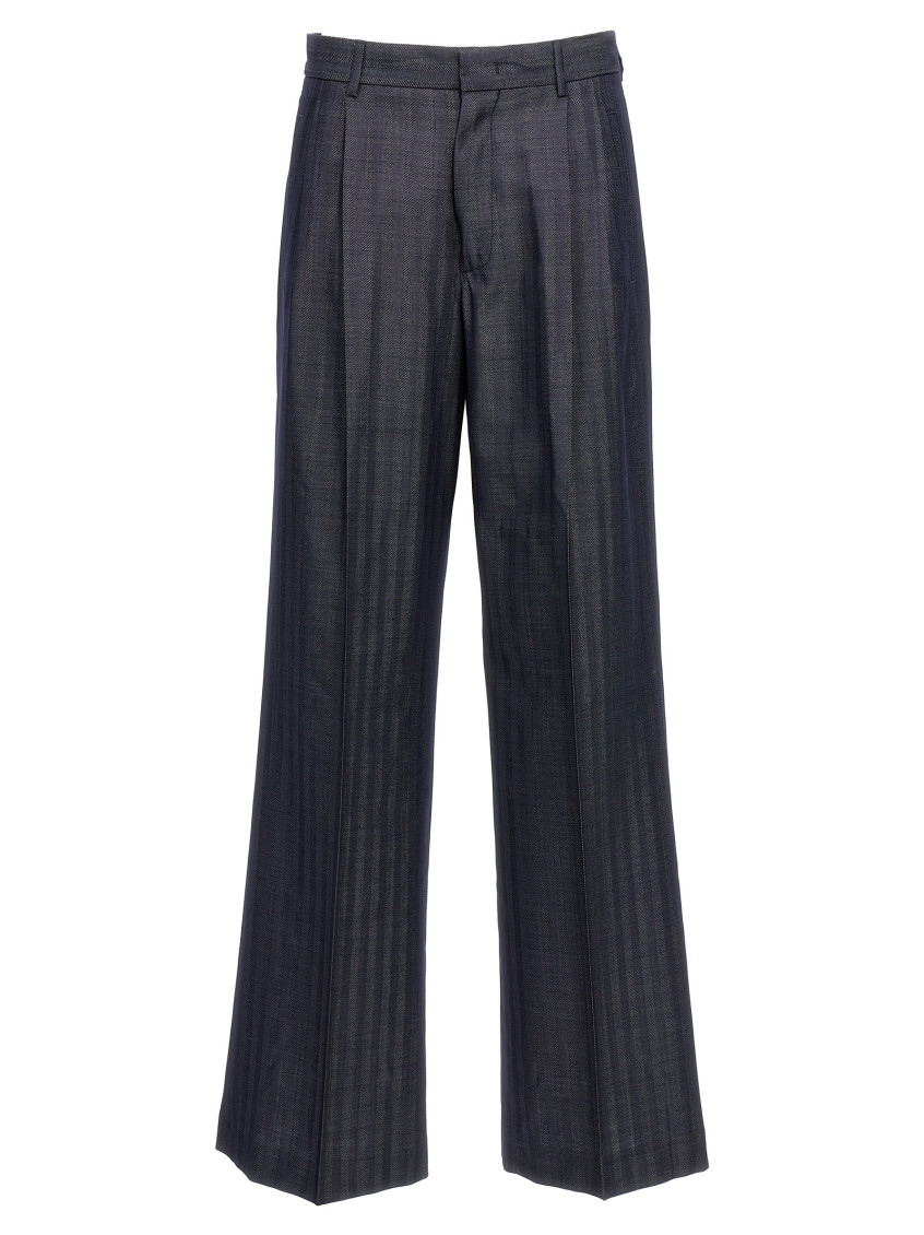 Shop Etro Grey Wide Leg Pant In Dark Blue