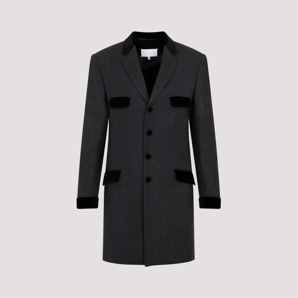 Maison Margiela Charcoal Gray Wool Long Jacket In Dark Grey