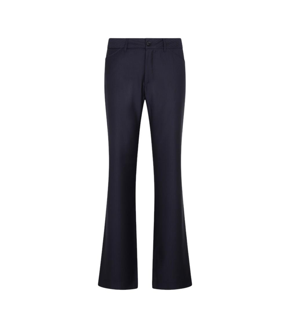 Etro Wool Bootcut Trousers Pinstripe Print In Navy Blue