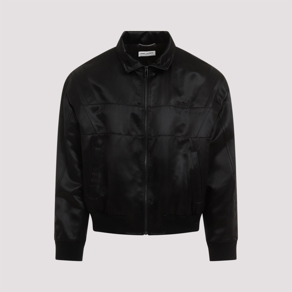 Saint Laurent Black Logo Detail Teddy Jacket In 1000