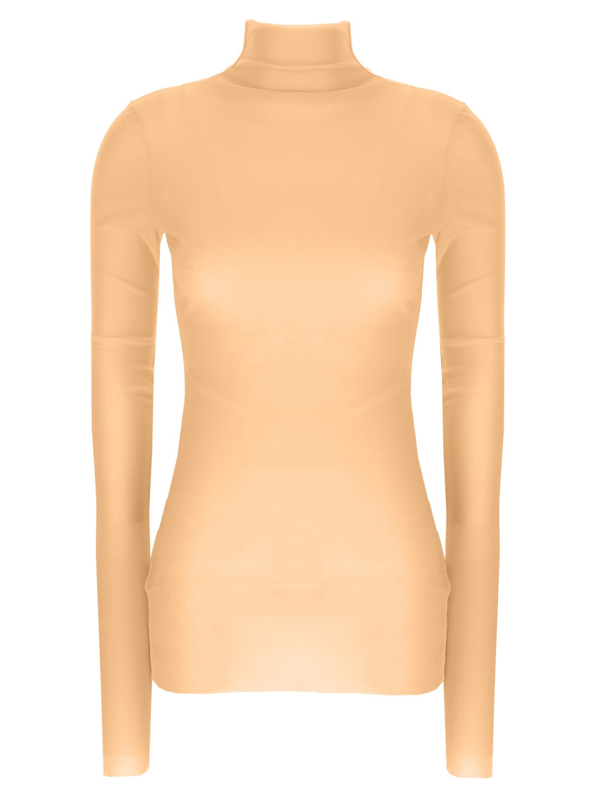Jil Sander Slim Fit Silk Turtleneck Top In Beige