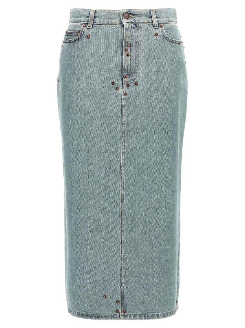 Moschino Women Rivets Denim Skirt In Light Blue