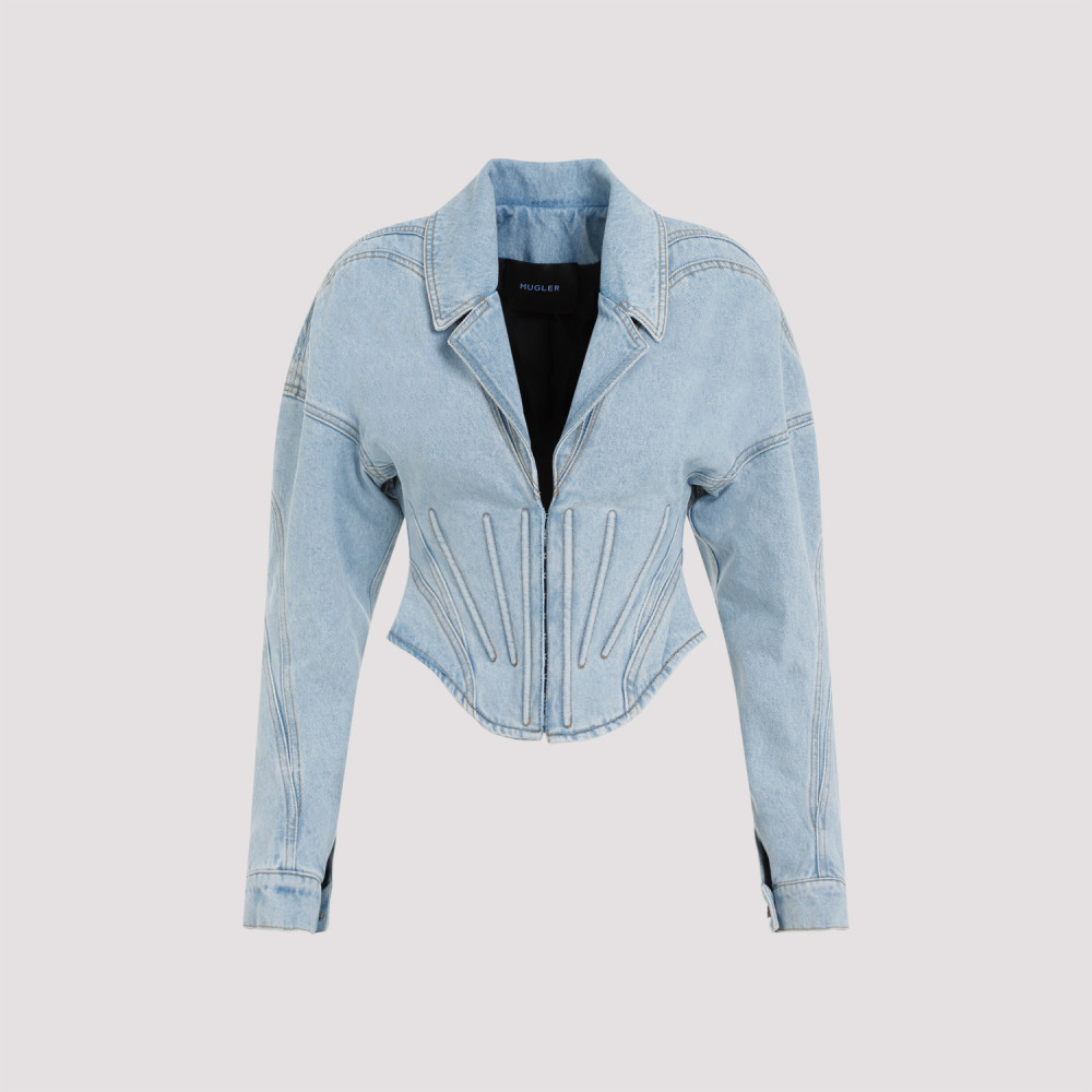 Shop Mugler Light Blue Cropped Jacket