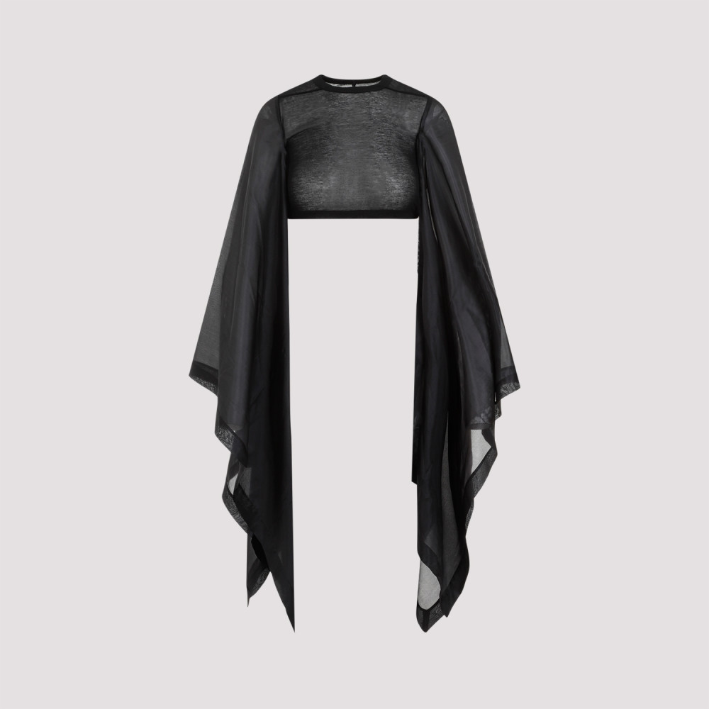 Rick Owens Black Cotton And Silk Crop Top Tops Black In Black