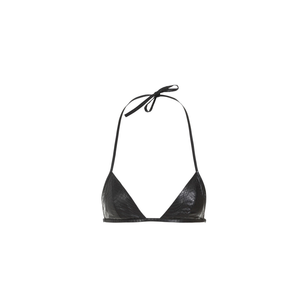 Rick Owens Snake Print Leather Triangle Bra In Black