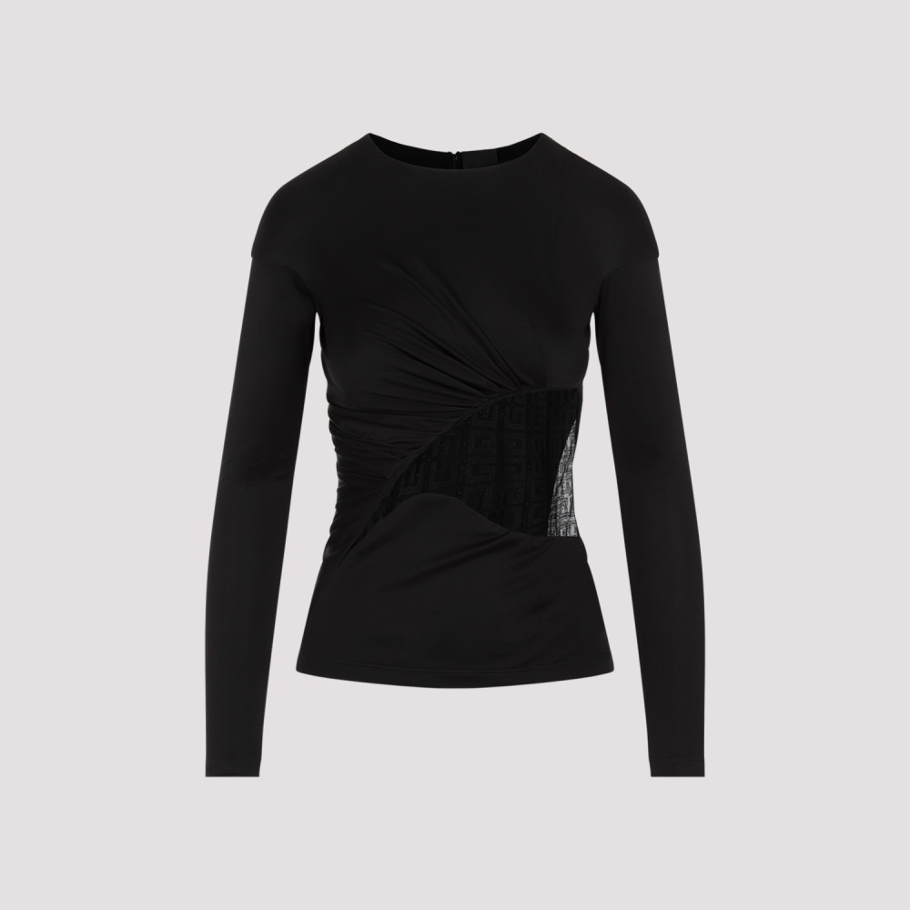 Givenchy Draped Top In Jersey And 4g Lace In Black