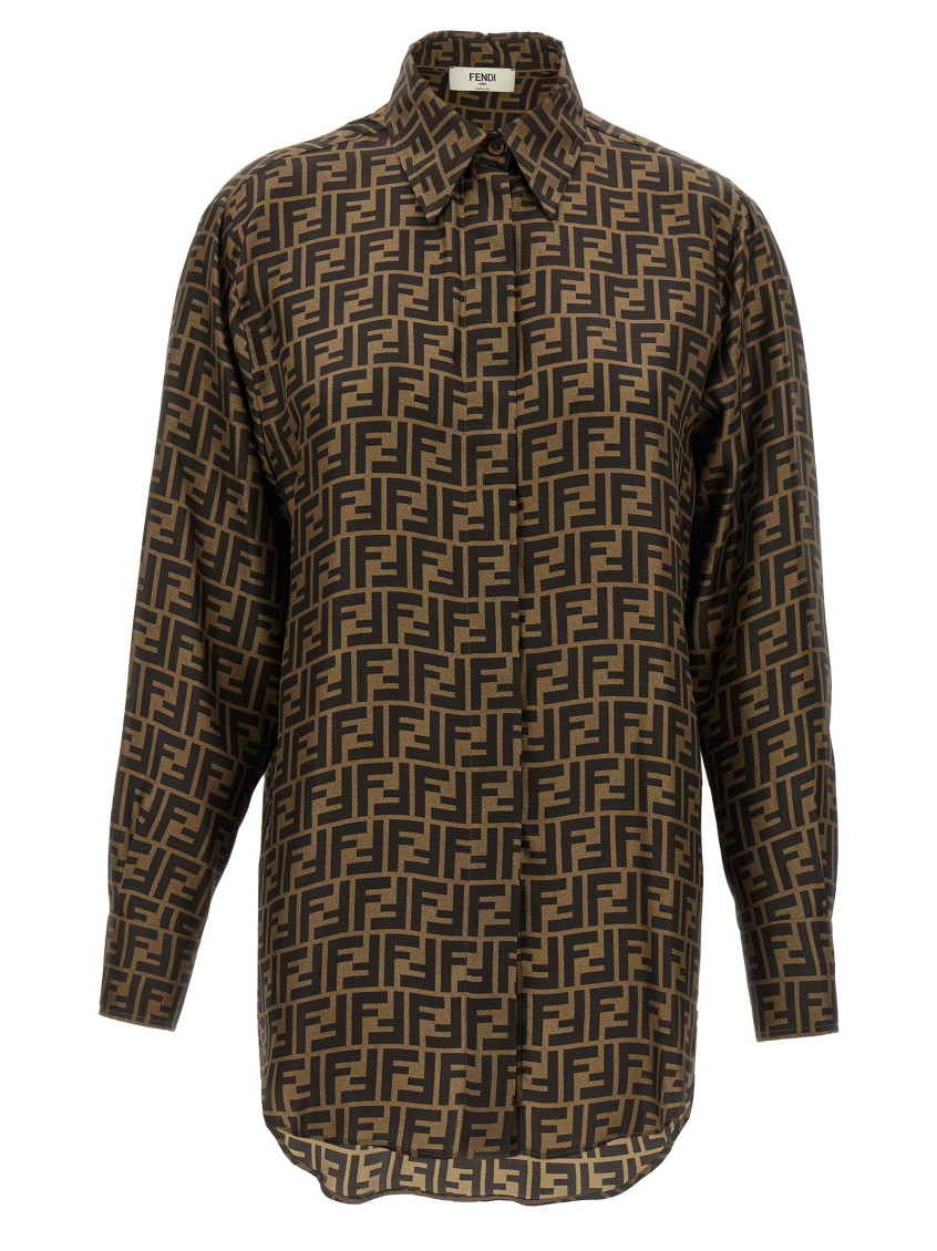 Fendi Silk Shirt With Ff Motif In Brown