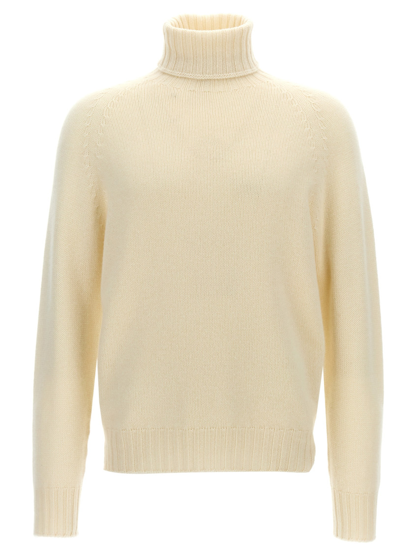 Ma'ry'ya Textured Knit Wool Blend Sweater With Turned-up Turtleneck In White