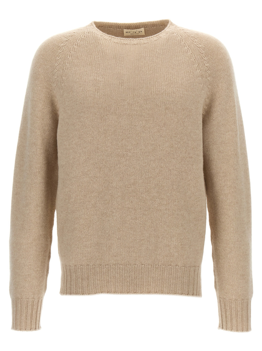 Ma'ry'ya Cashmere Blend Wool Sweater With Ribbed Detailing In Beige