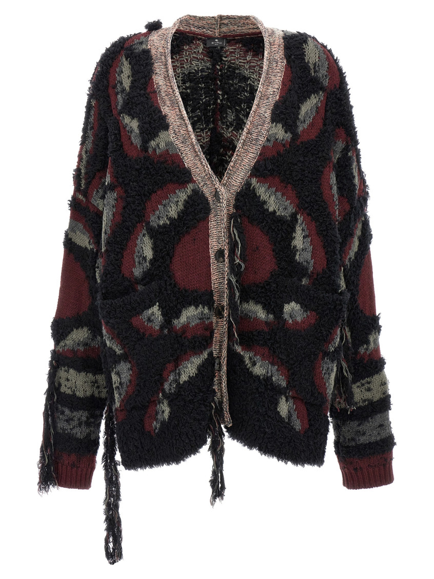 Shop Etro Multicolor Fringed Oversized Cardigan