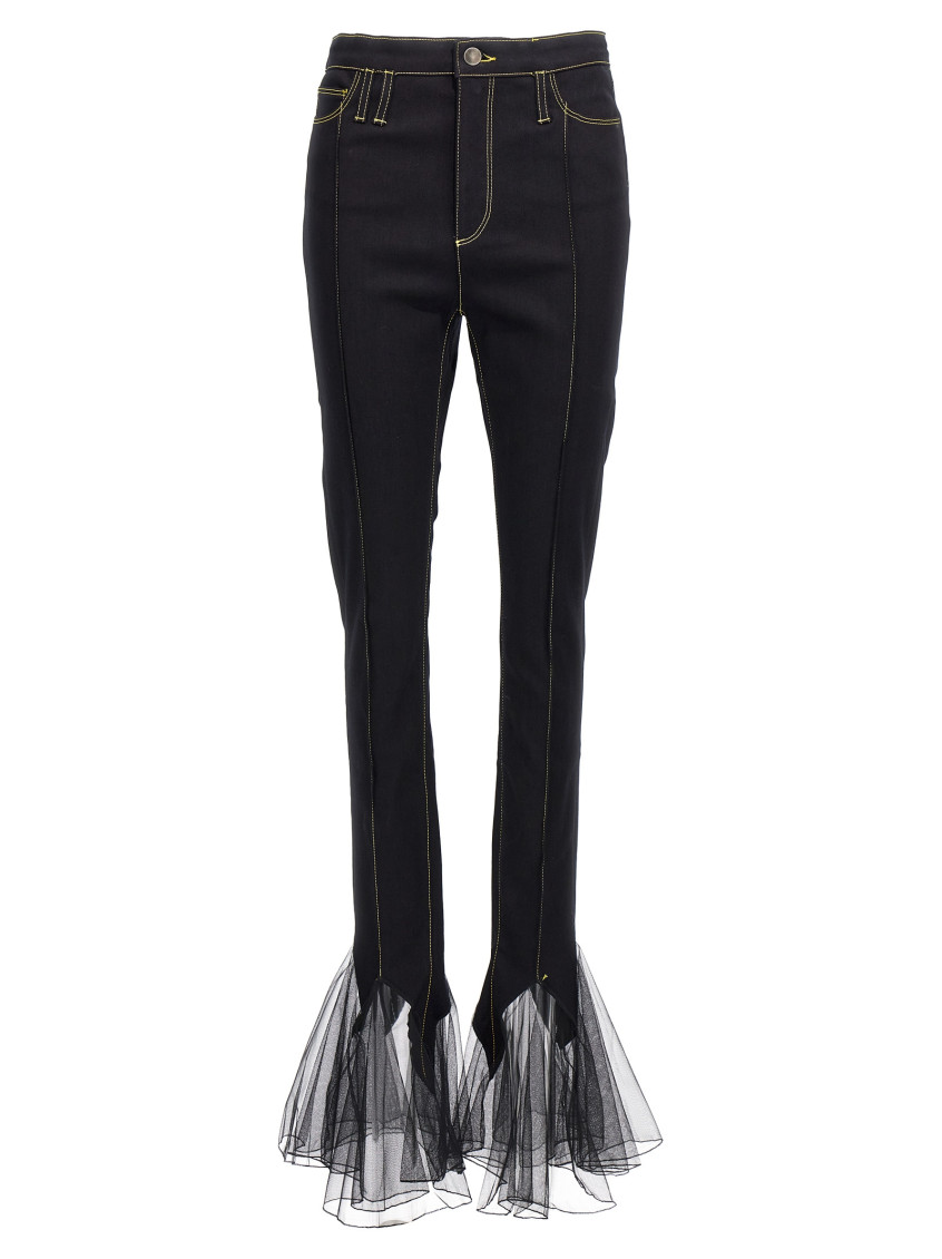 Nensi Dojaka Sheer Hem Tulle Jeans In Black