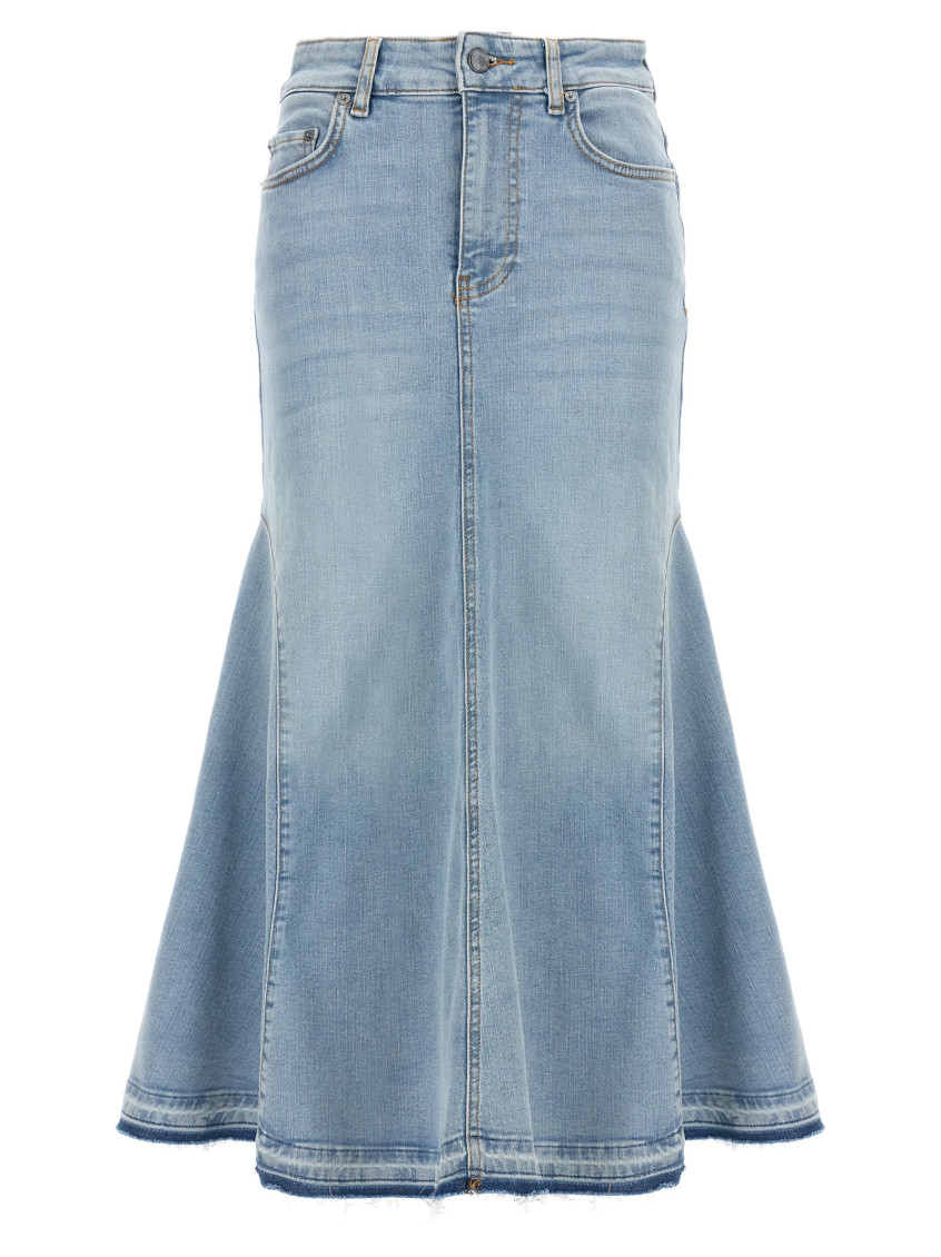 Ganni Pleated Denim Midi Skirt In Light Blue
