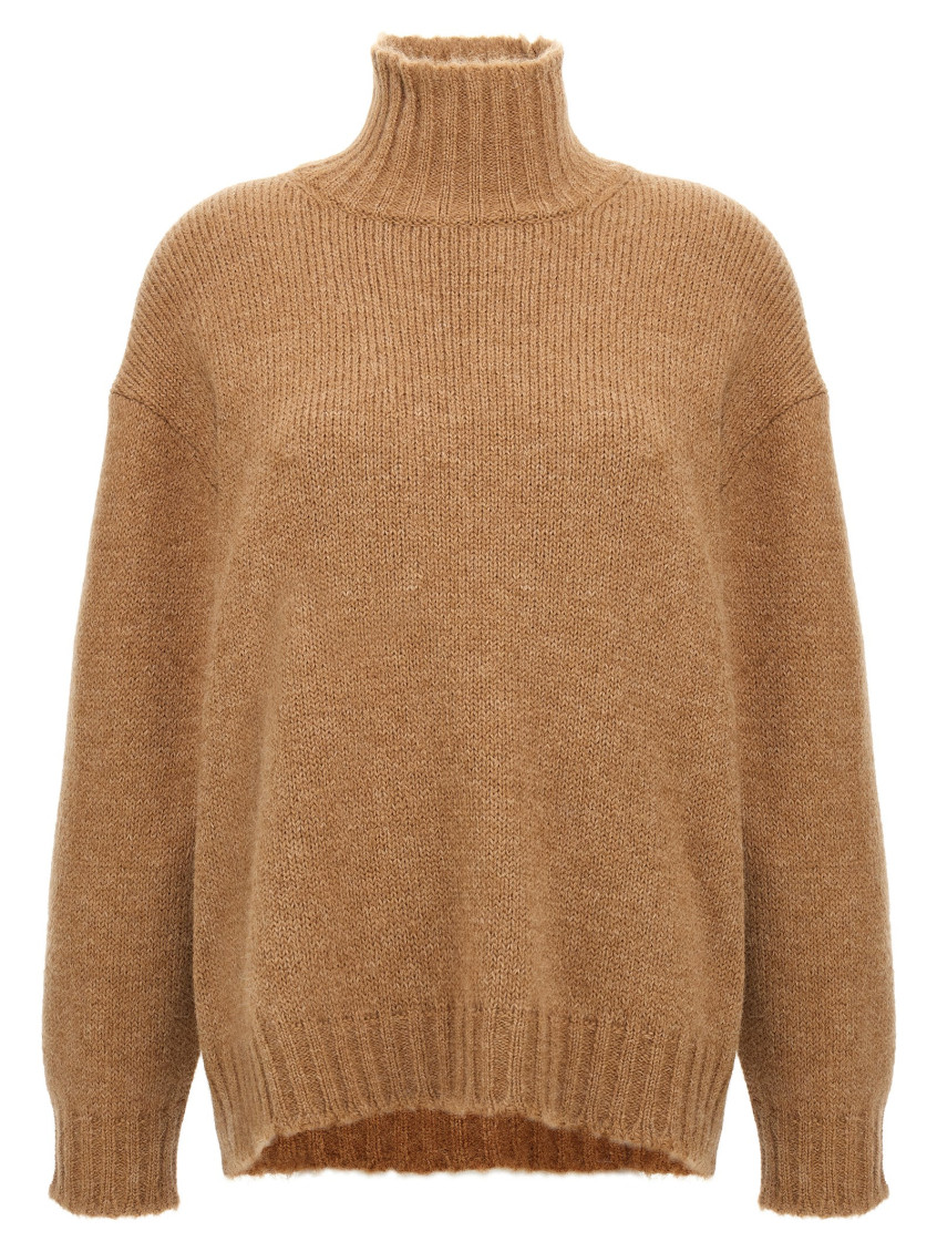 Jil Sander Alpaca Blend Turtleneck Sweater With High Neck And Long Cuffed Sleeves In Beige