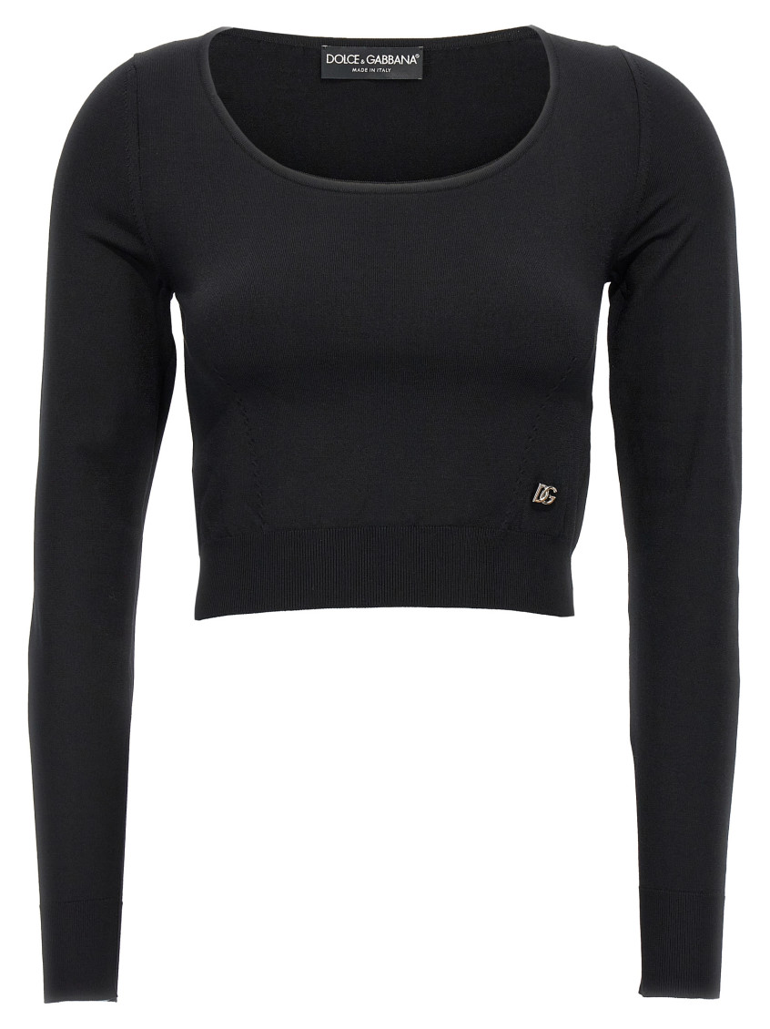 Dolce & Gabbana Black Ribbed Mini Cropped Top In Black