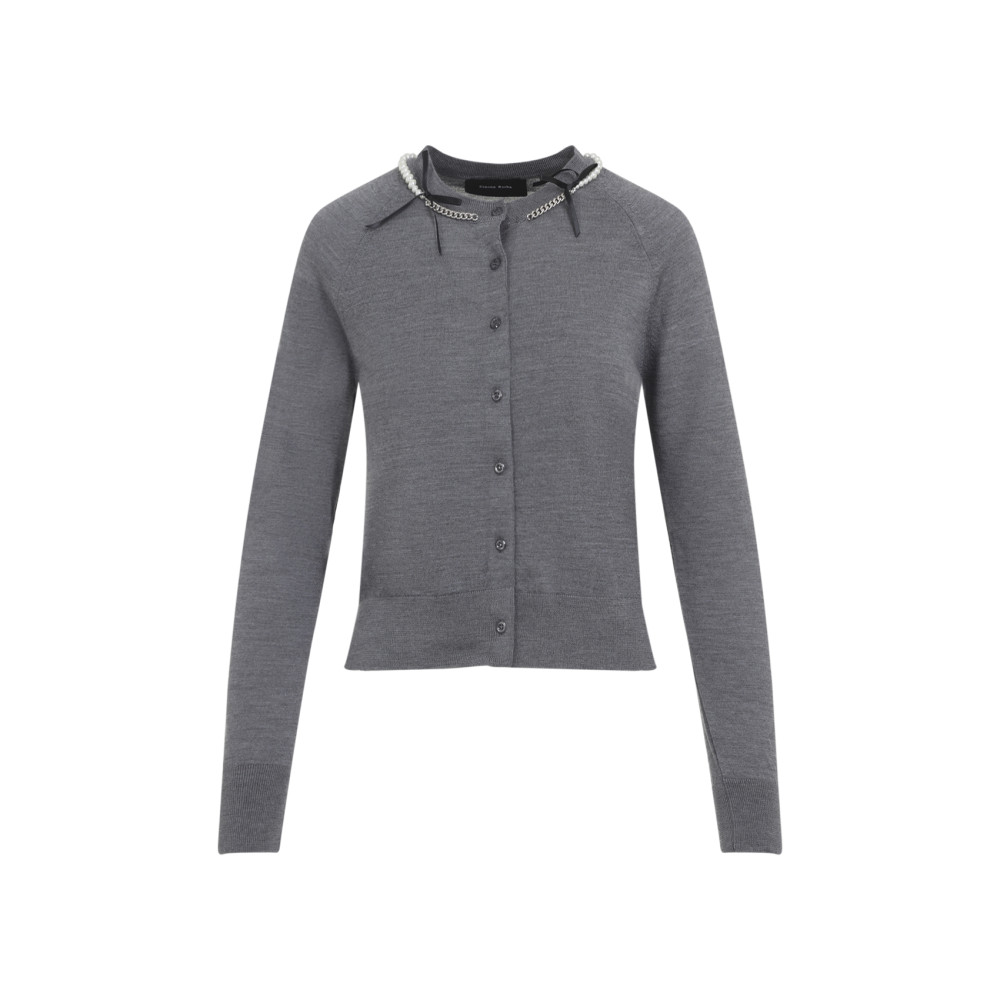 Simone Rocha Womens Charcoal Pearl Embellished Round-neck Wool And Silk Cardigan In Gray