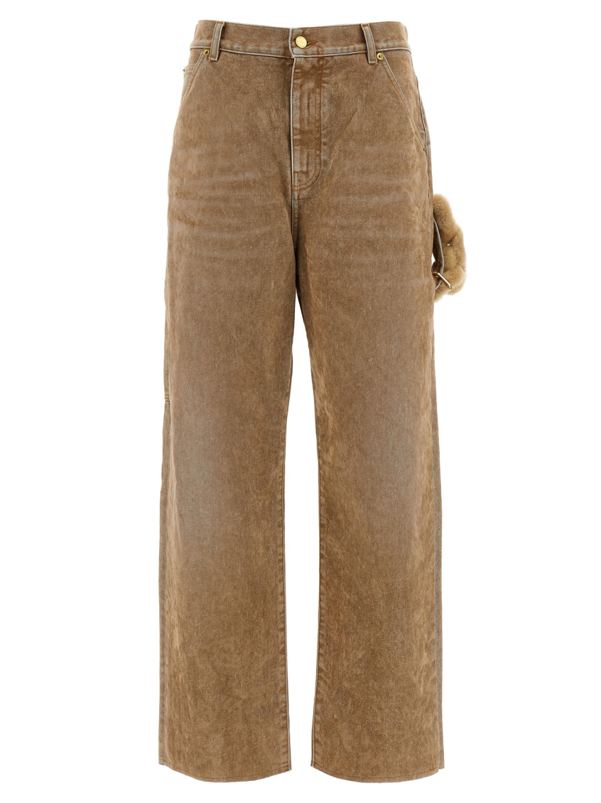Darkpark Side-embellishment Bleached Wide-leg Jeans In Brown