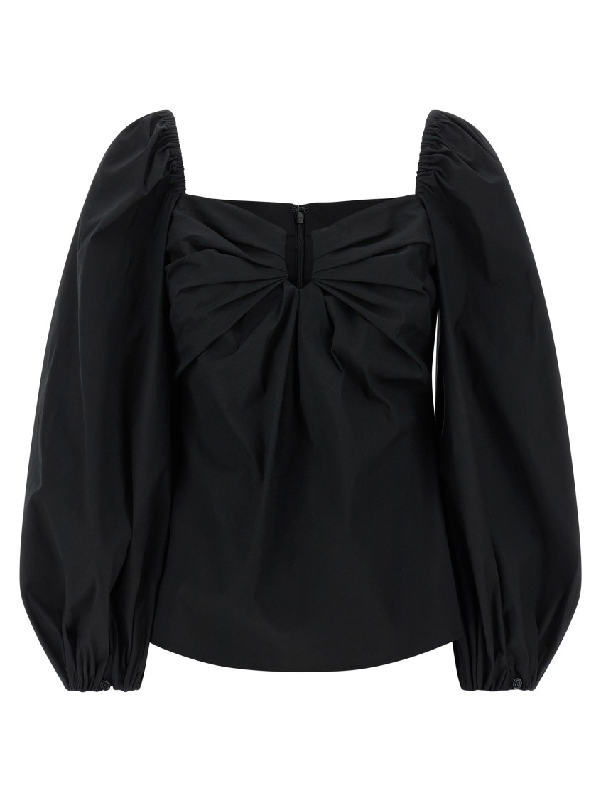 Carolina Herrera Square Neckline Top Puff Sleeves In Black