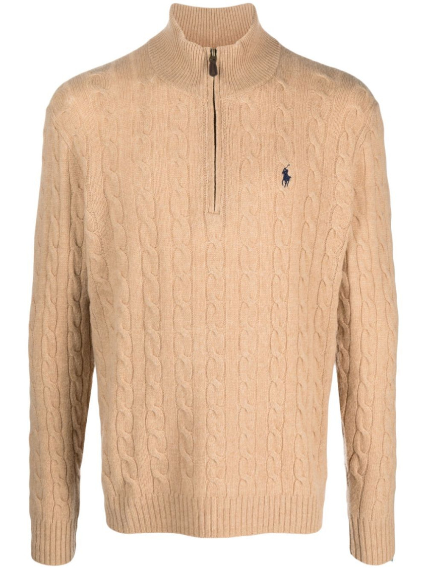 Ralph Lauren Cable Knit Roll Neck Sweater In Neutral