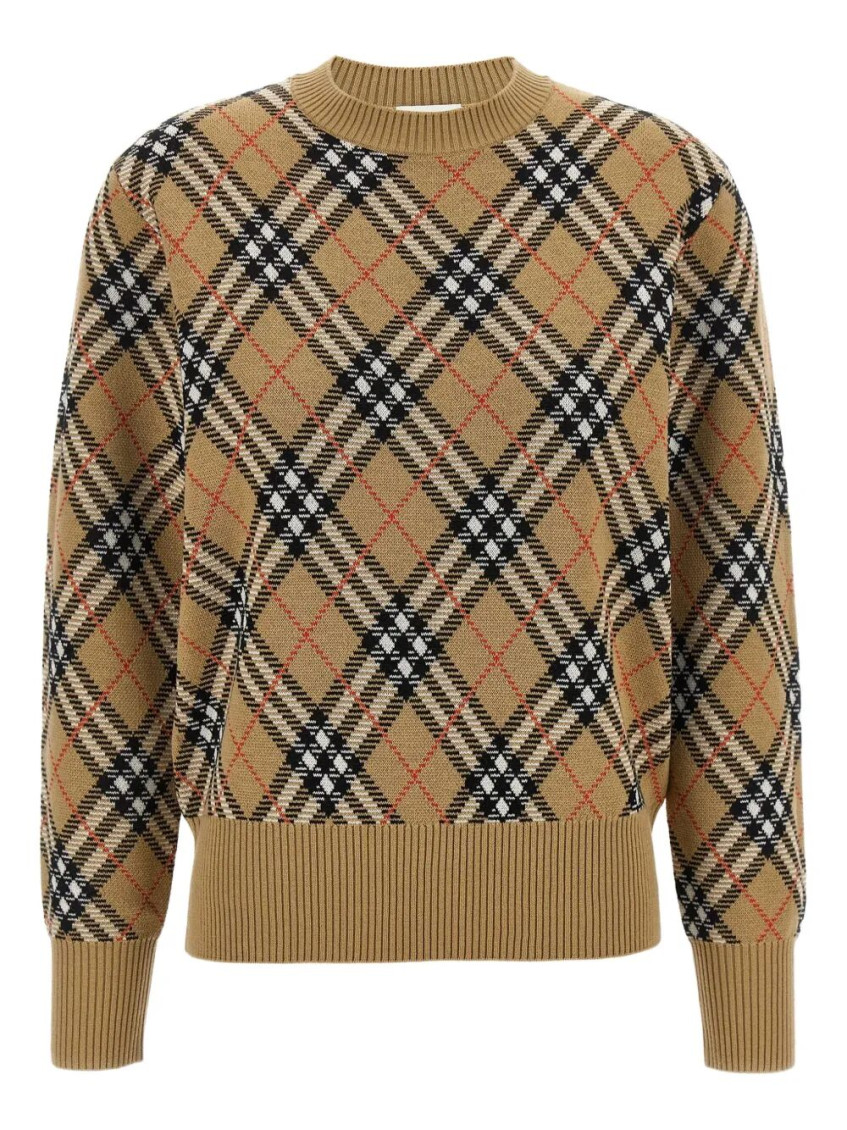 Burberry Check Wool Blend Knit Crewneck Sweater In Multi