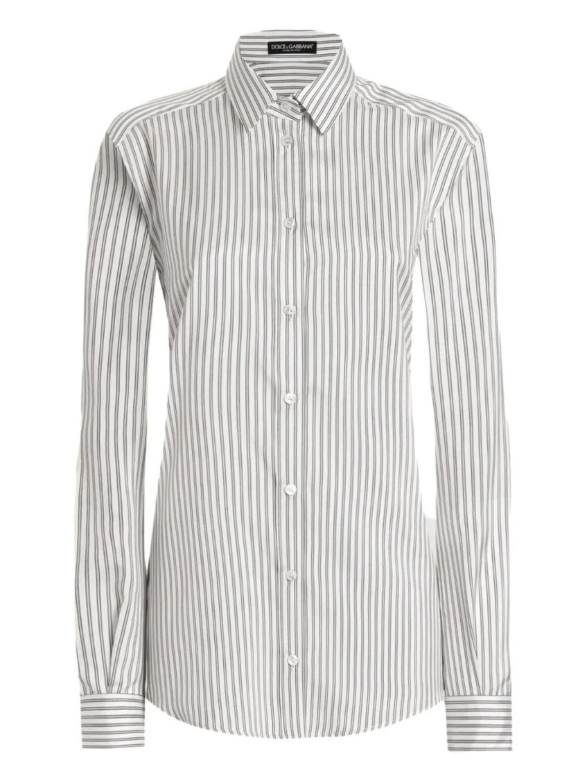 Dolce & Gabbana Silk Shirt With Striped Print Clothing In Gray