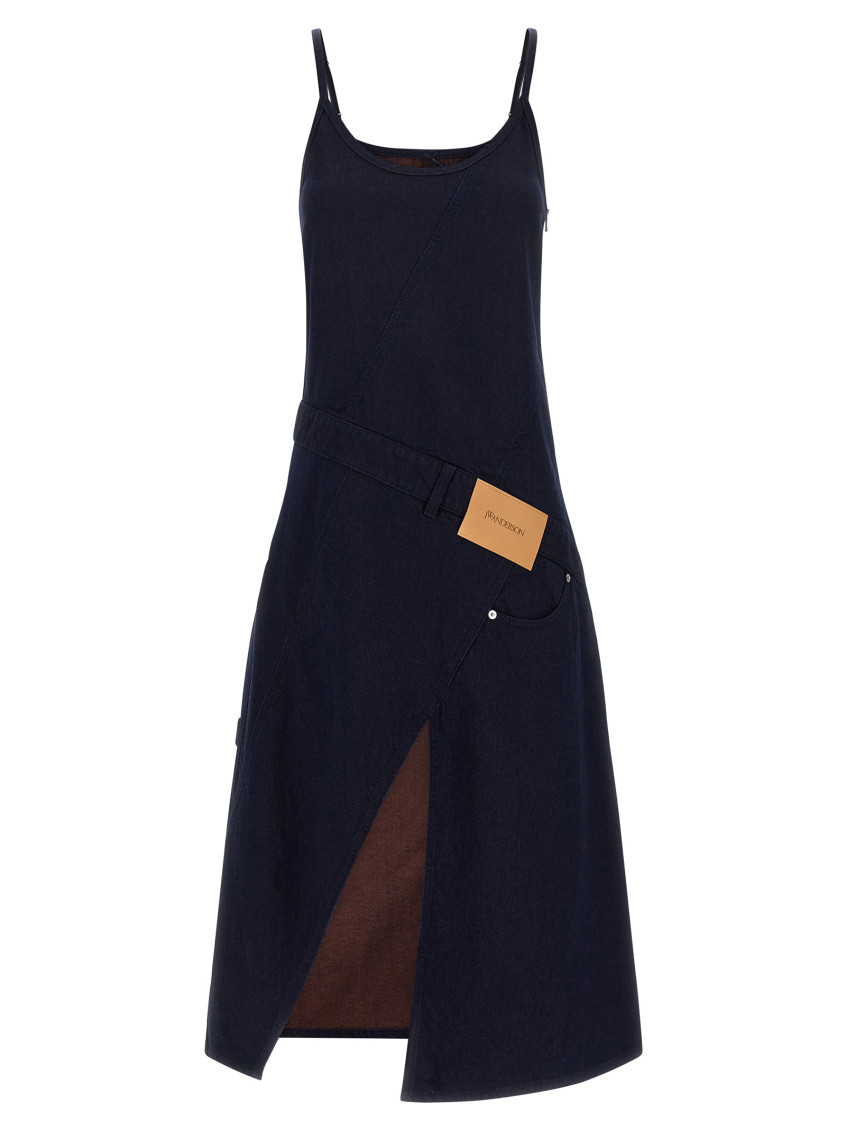 Jw Anderson Asymmetric Hem Belted Workwear Dress In Blue