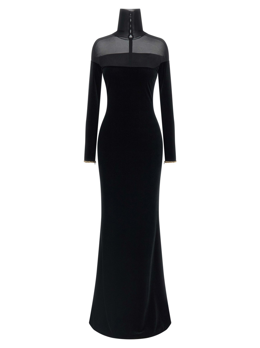 Elisabetta Franchi Red Carpet Dress In Velvet And Jersey In Black