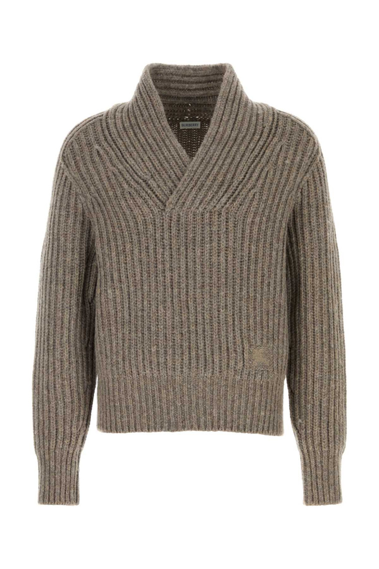 Burberry Soft Wool Knit Sweater With Shawl Collar In Brown