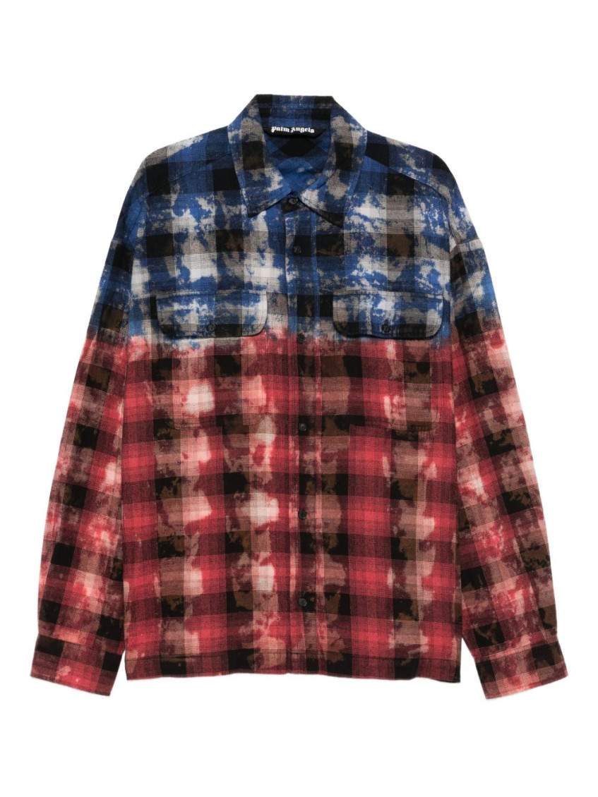 Palm Angels Plaid Print Shirt In Blue