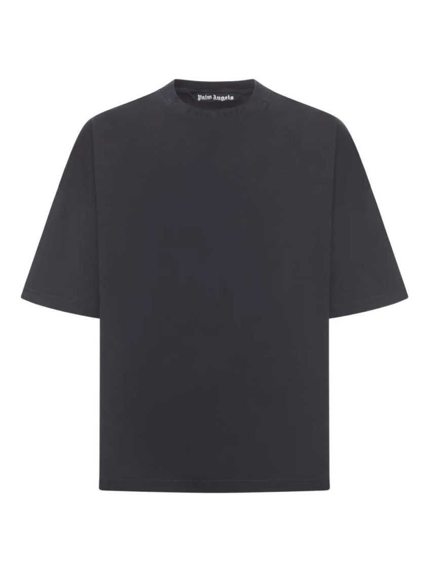 Palm Angels Curved Logo Loose Collar Tee Vintage Bla In Black