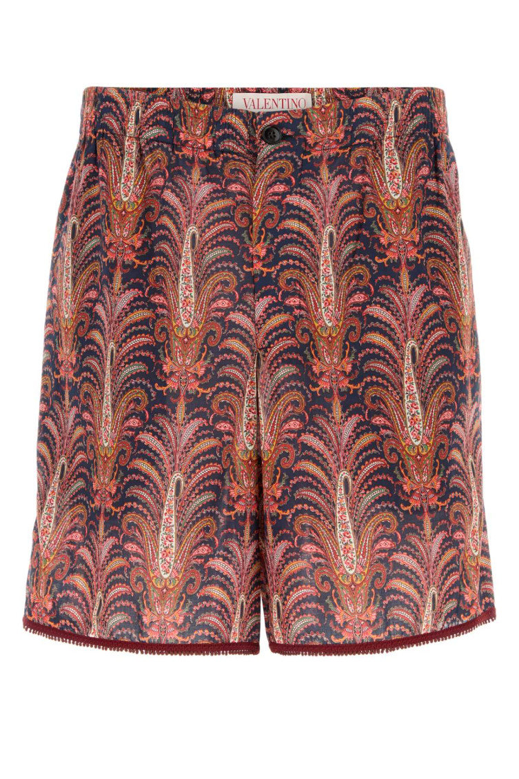 Valentino Garavani Printed Cotton Bermuda Shorts In Brown