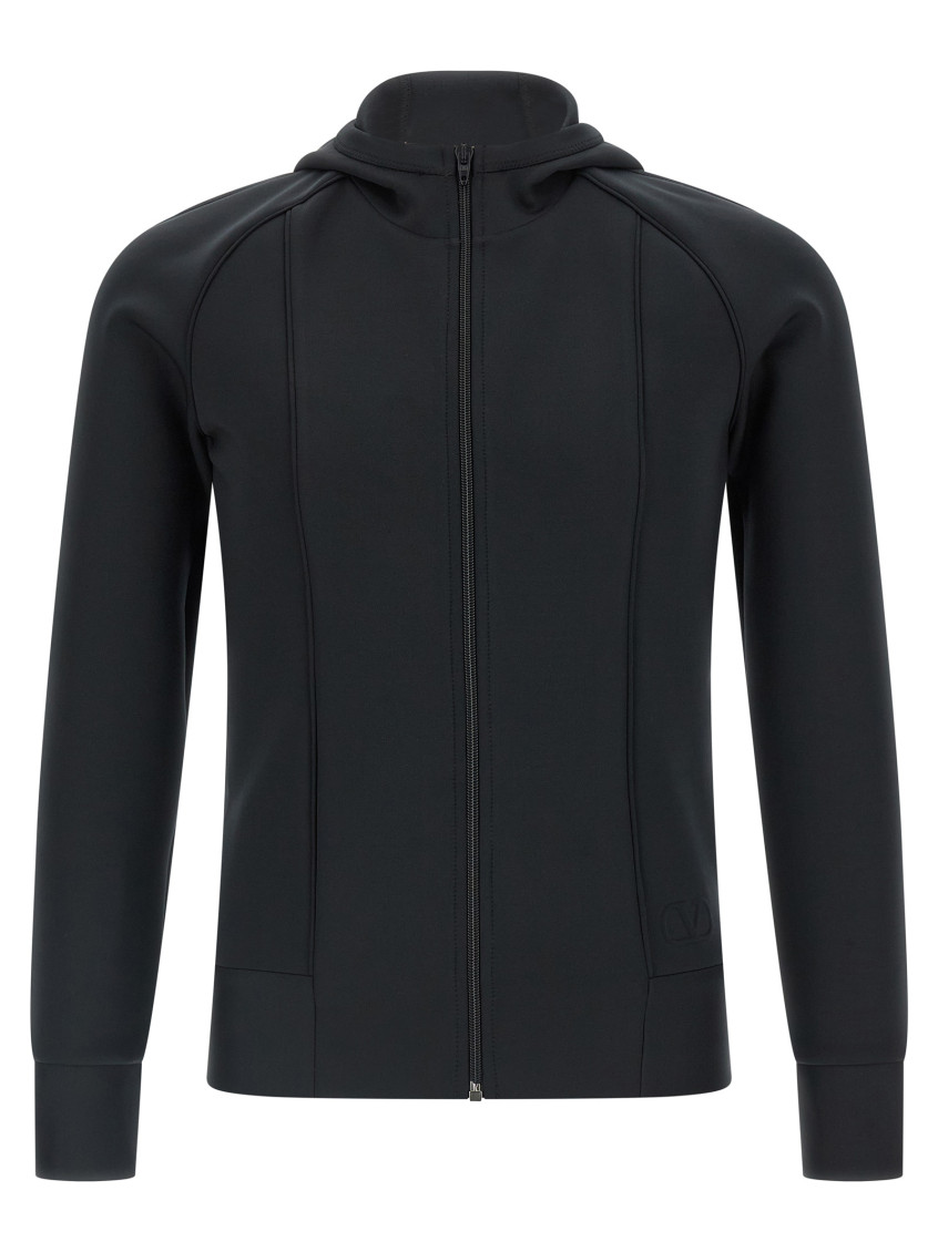 Valentino Hooded Sweater With Long Sleeves And Ribbed Cuffs In Black