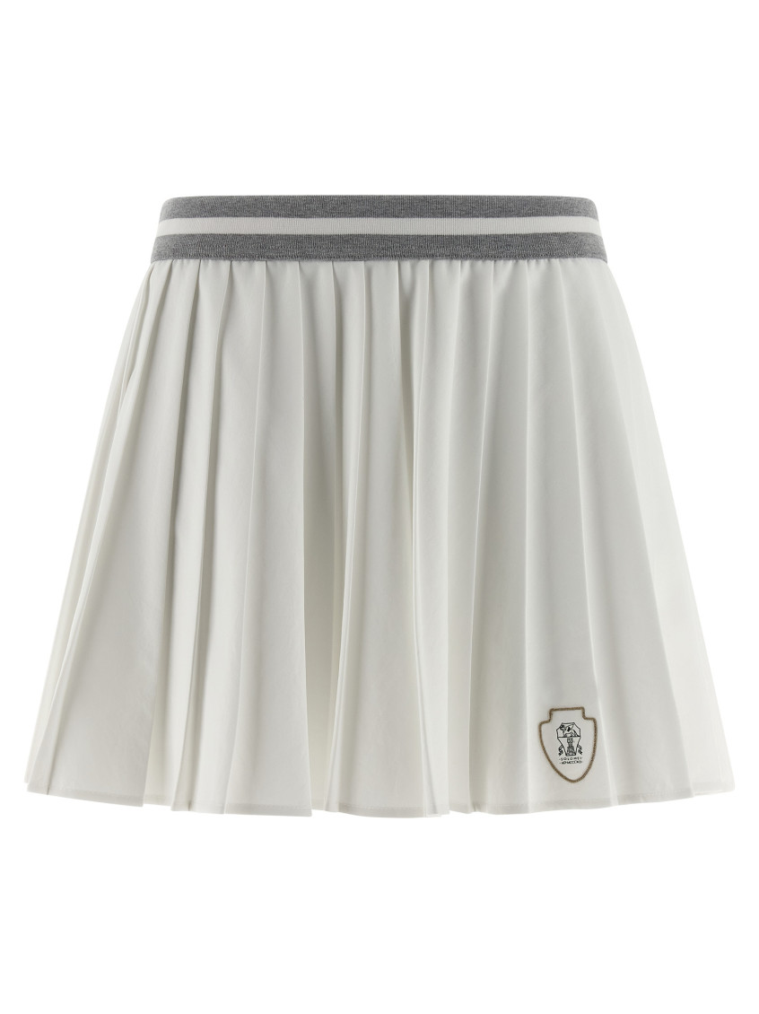 Brunello Cucinelli Skirt With Contrast Trim And Pleats In White
