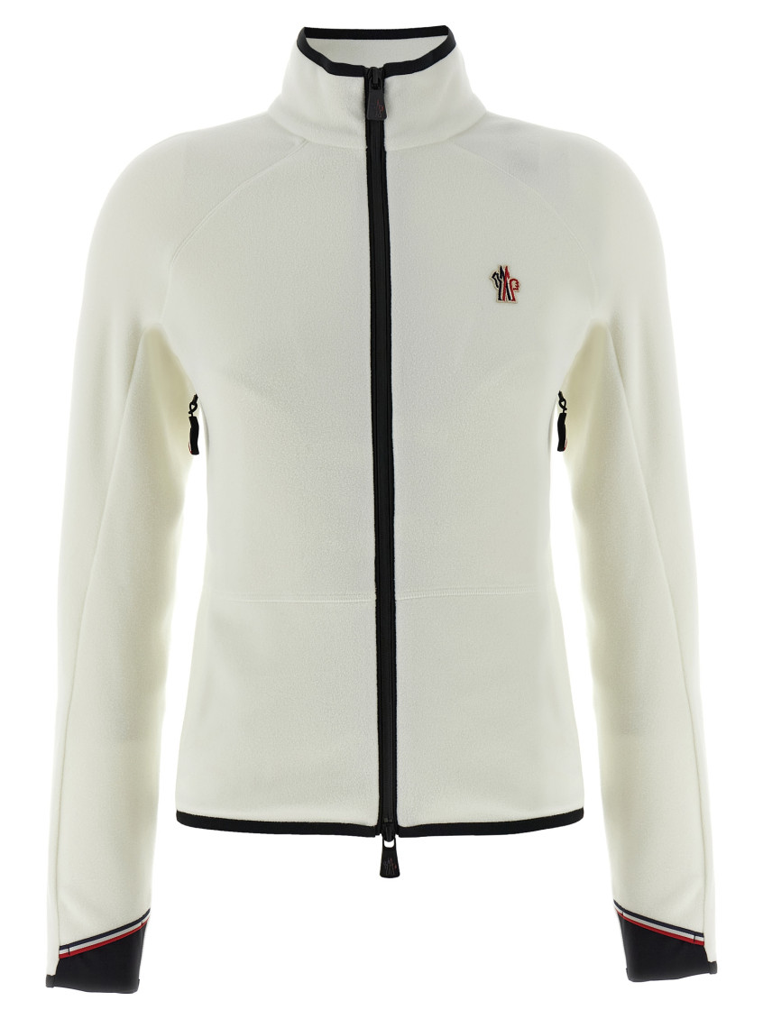 Moncler High Collar Fleece Sweatshirt With Contrast Trim In White