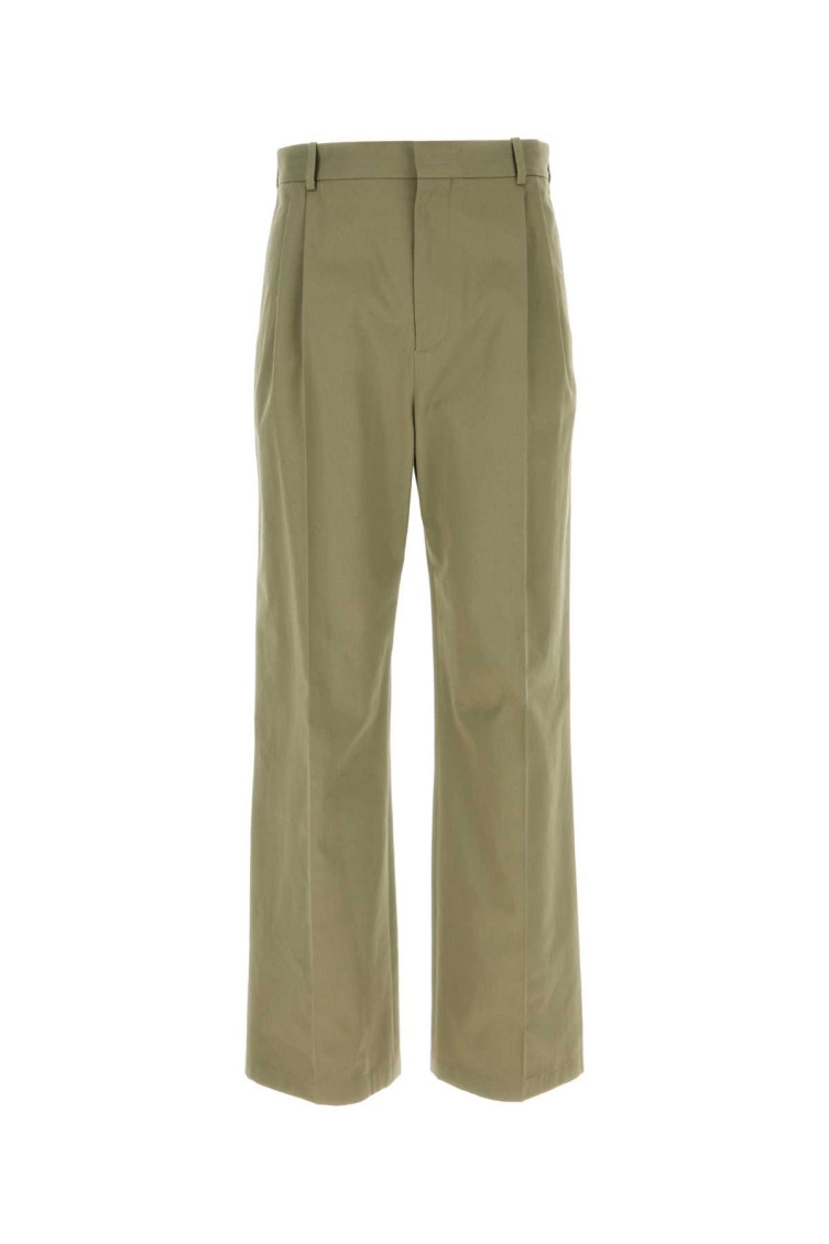 Loewe Buttoned Back Pocket Wide Leg Trousers In Olive