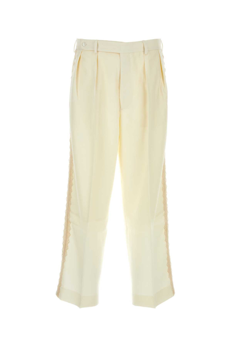 Bode Wool Pant With Lace Trim And Side Pockets In White