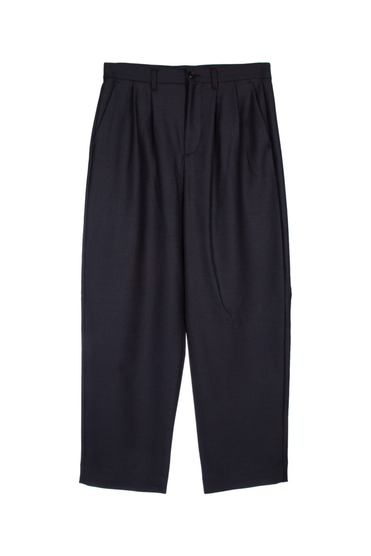 Paul & Shark Cropped Pleated Trousers With Belt Loops And Flap Back Pockets In Dark Blue