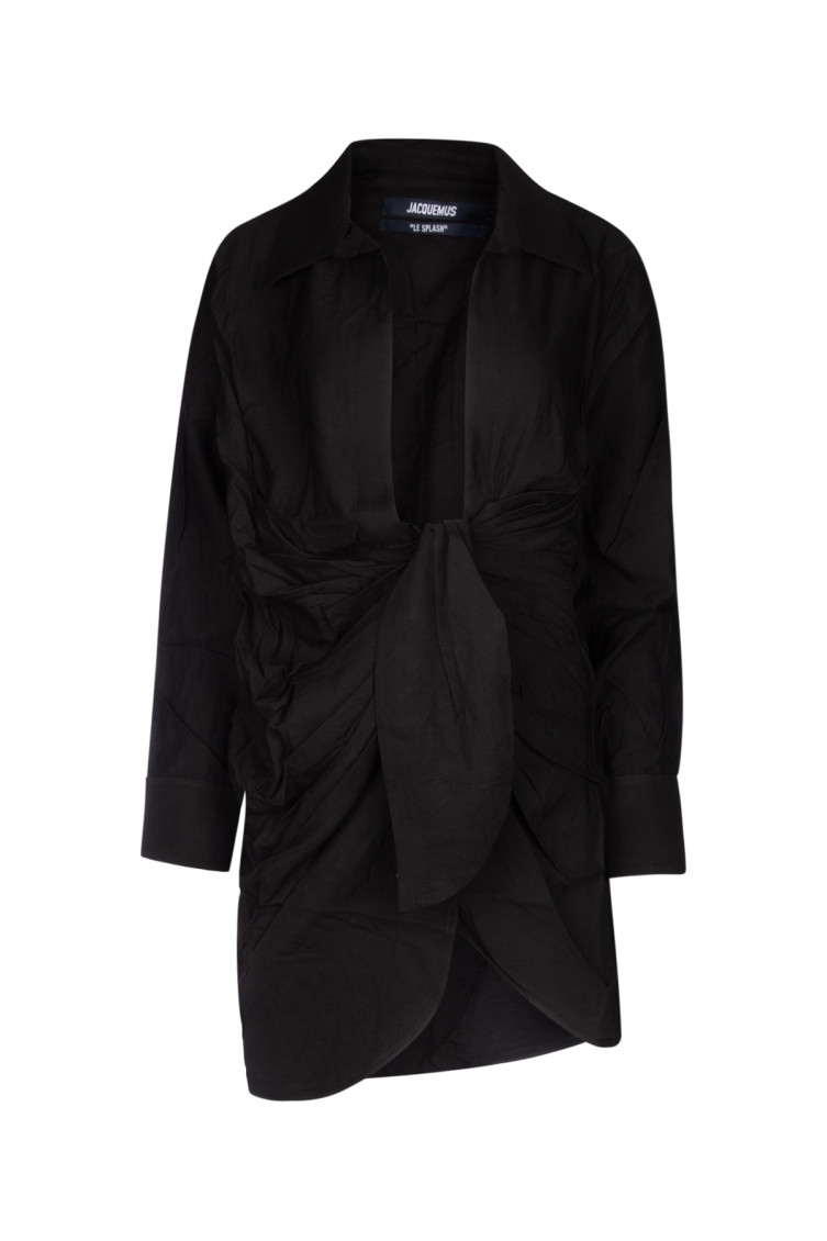 Shop Jacquemus Black La Robe Bahia Draped Minidress