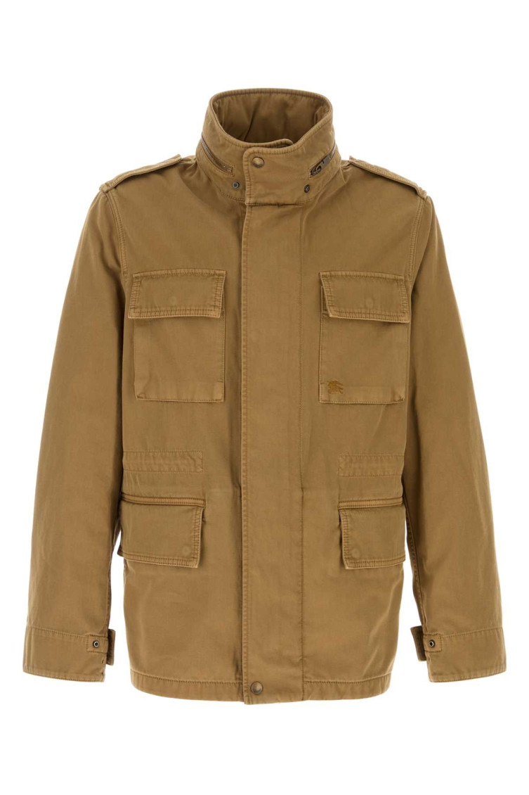 Burberry Beige High Neck Jacket With Ekd Embroidery On The Front In Cotton Man