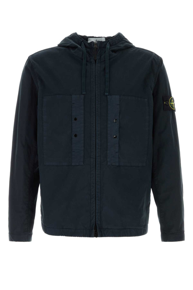 Stone Island Men Navy Blue Stretch Cotton Jacket